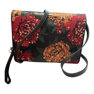 Patricia Nash Floral Needlepoint Crossbody in Navy, Red, Green & Gold